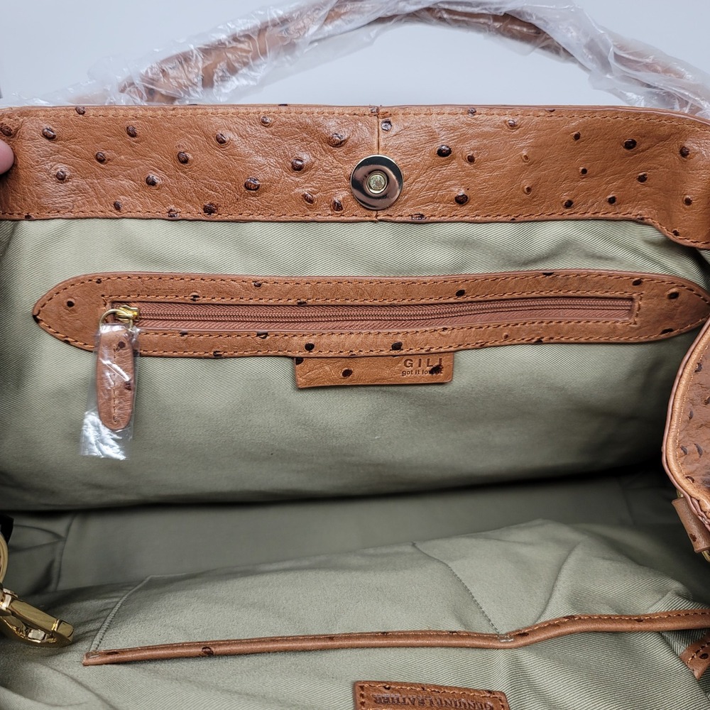 G.I.L.I. Got It Love It Natural Ostrich Roma 2 Tote Shoulder Bag Dust Bag - Picture 11 of 15